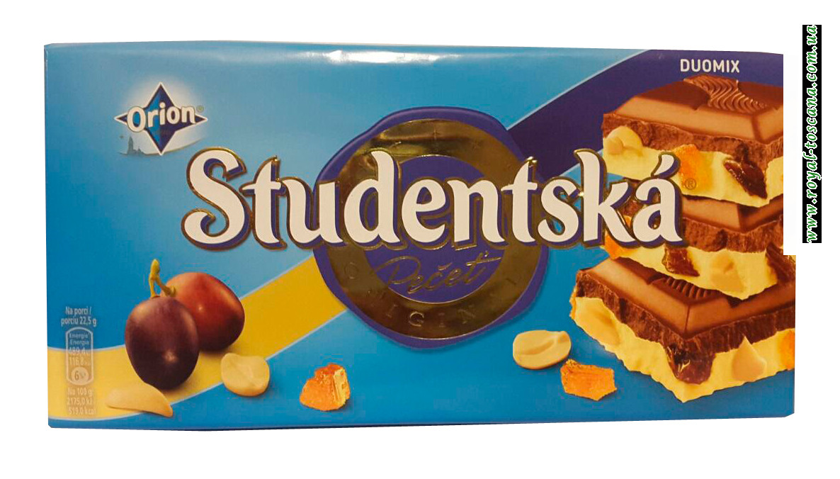 Шоколад молочный Orion Studentska  Duomix  Zele a Rozinkami