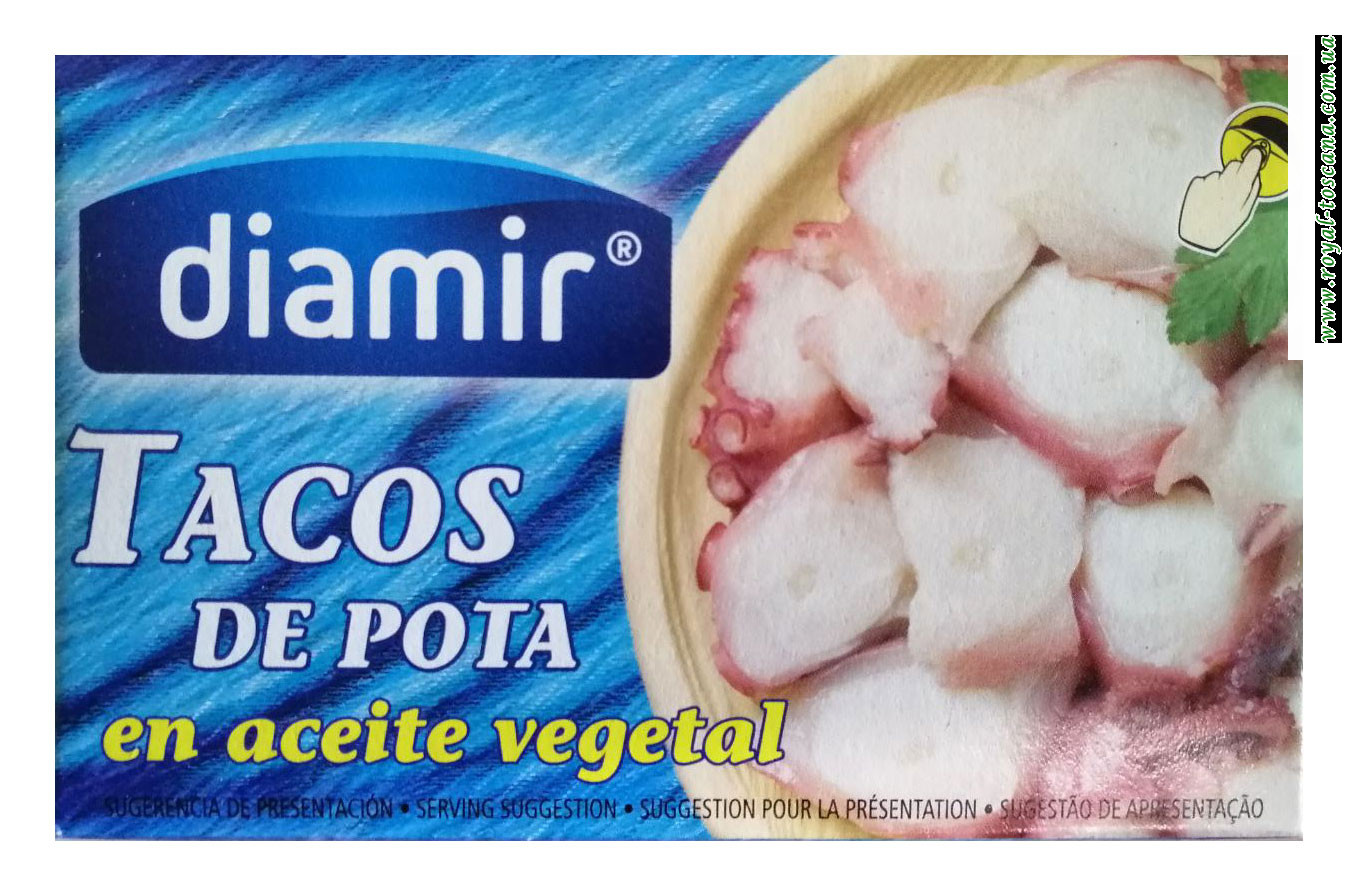 Осьминог кусочками в подсолнечном масле Diamir Tacos de Pota, 111 г.