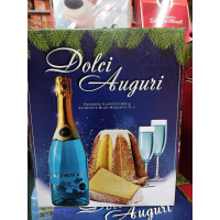 Подарочный Набор Выпечка с тирамису + Вино Moscato Blue Panettone Santangelo Dolci Auguri 908 г