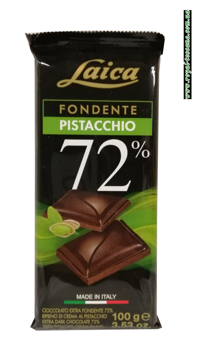 Шоколад черный с фисташками Laica Fondente Pistacchio 72%