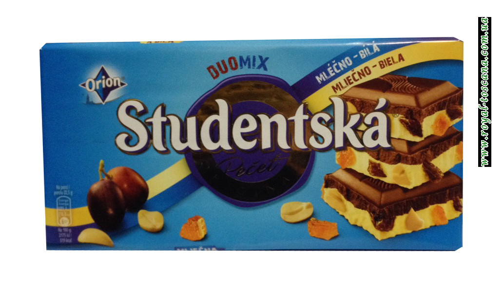 Шоколад молочный с белым Orion Studentska Duomix Mliecno-Bila