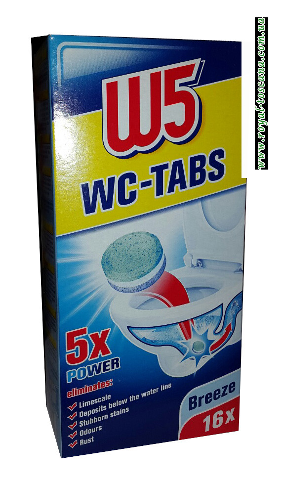 Таблетки для прочистки сливных труб унитаза W5 WC-TABS, 16x25 г
